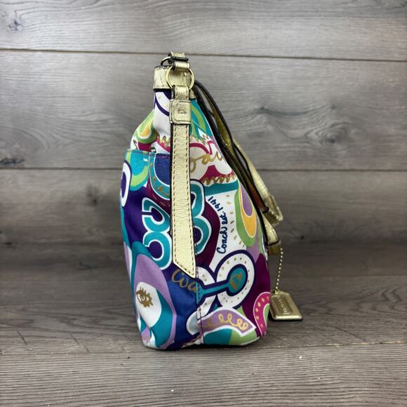 Coach Tote Purse Poppy C Signature Print Gold Trim Rainbow Graffiti F1220-F19434 - Picture 2 of 16